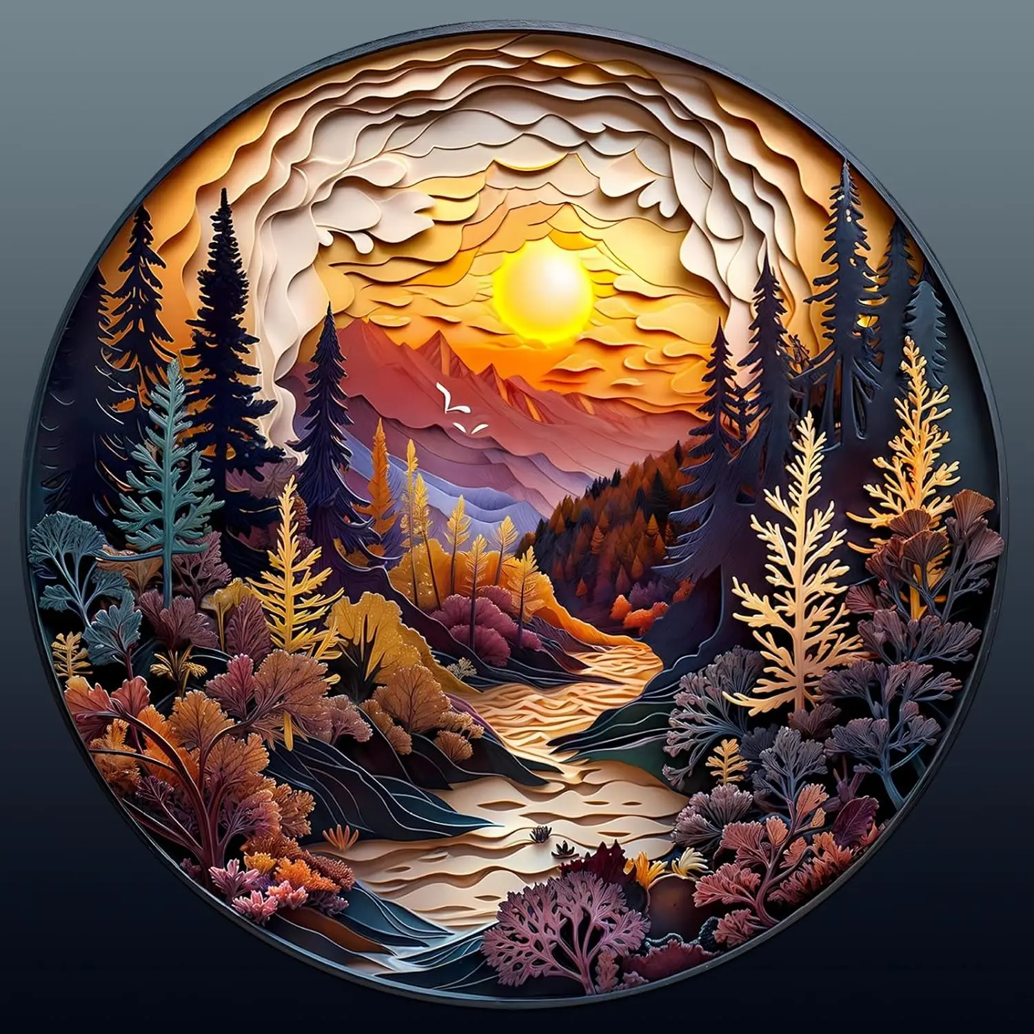 Wooden Puzzle for Adults-3D Vision Sunset Forest Wood Puzzle-XL-455 PCS