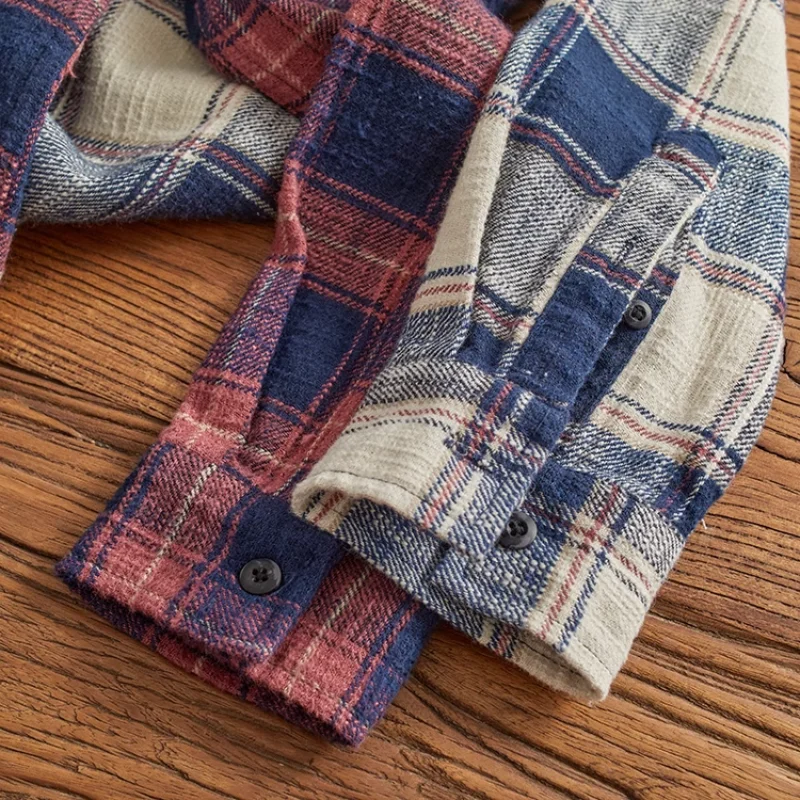 Classic vintage plaid long-sleeved shirt for men autumn and winter British leisure winter heavy cargo shirt for men