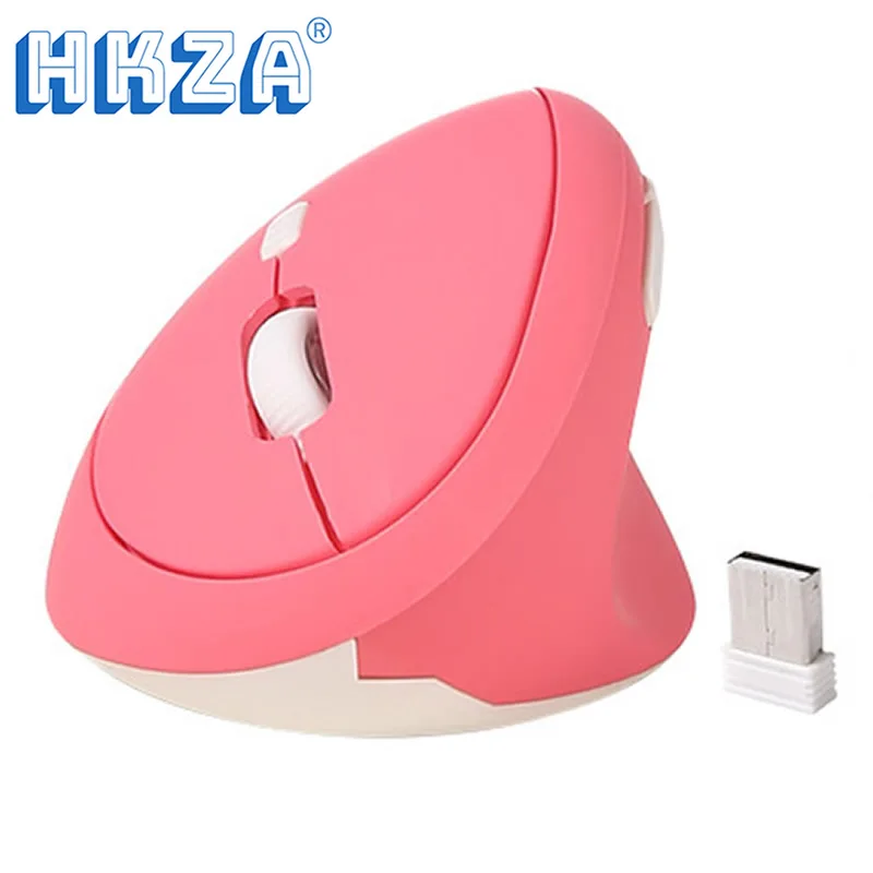 HKZA 2.4G Wireless Vertical Mouse Ergonomic USB Mouse 1600DPI Office Mice Pink 6D Mini Silent Gamer Mause for Computer Laptop PC