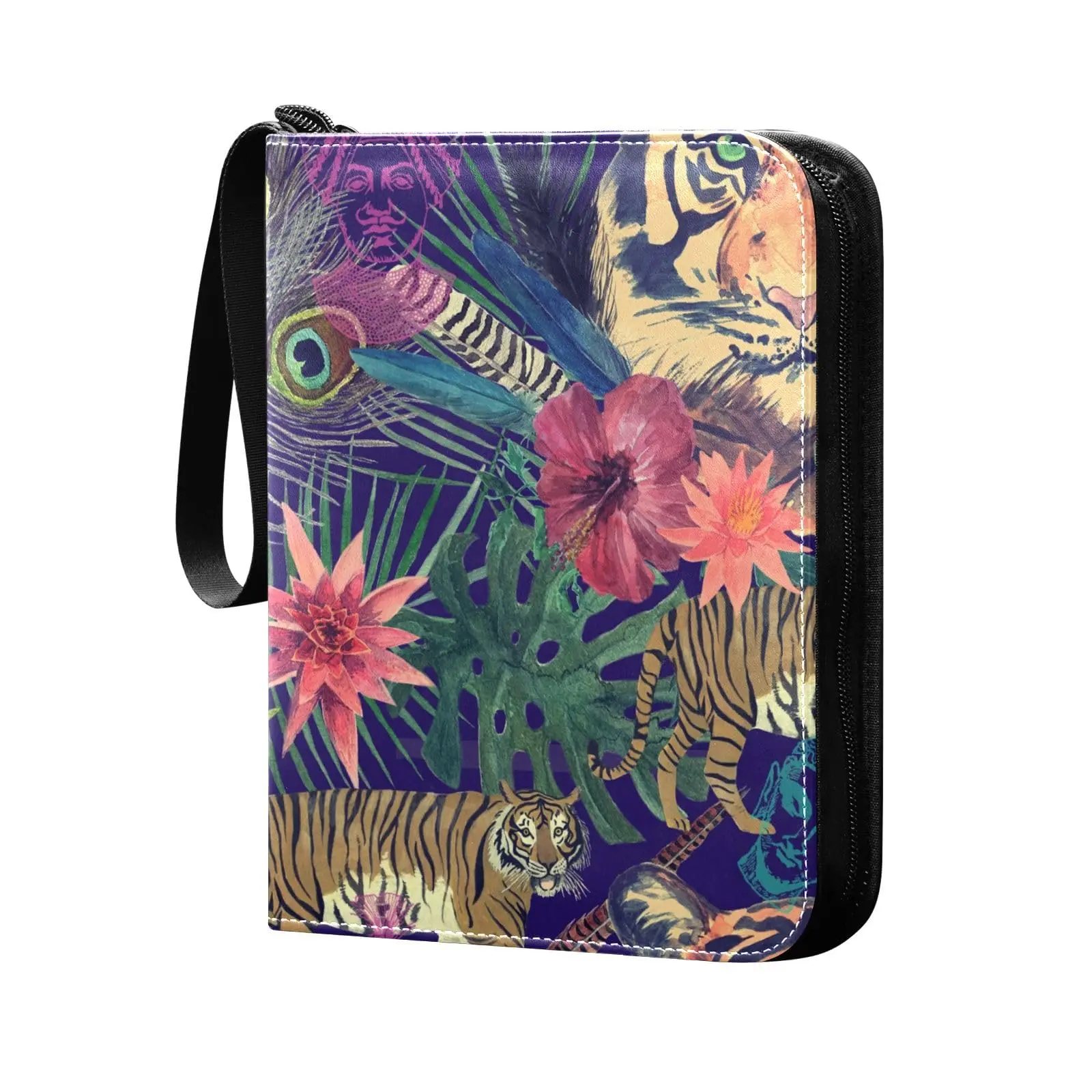 Tiger Flowers Card Binder 4 Pocket Card Binder 400 Double Sided Pocket Album for Sport Game Cards Unique Card Collection Storage