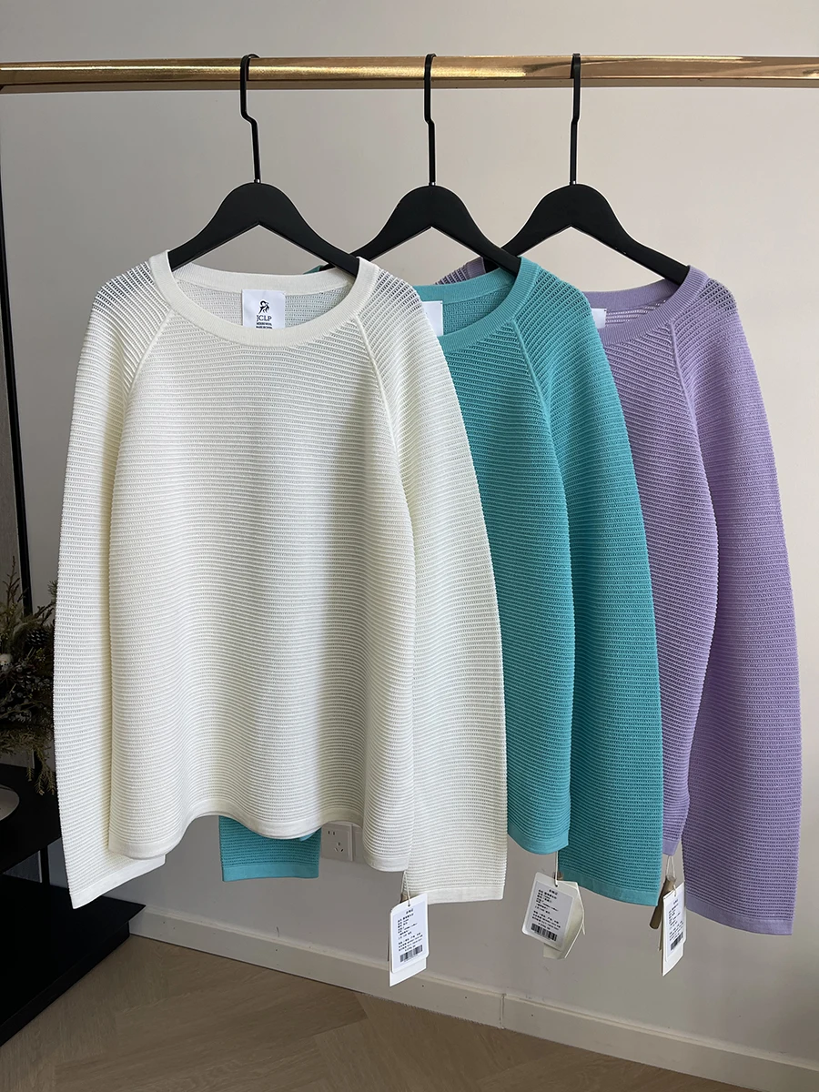 Jclp6 Beautiful Knitted Wool Loose round Ne Pullover Top Age-Defng Wave Pattern Casual Sle Women's Faion Spring 2026