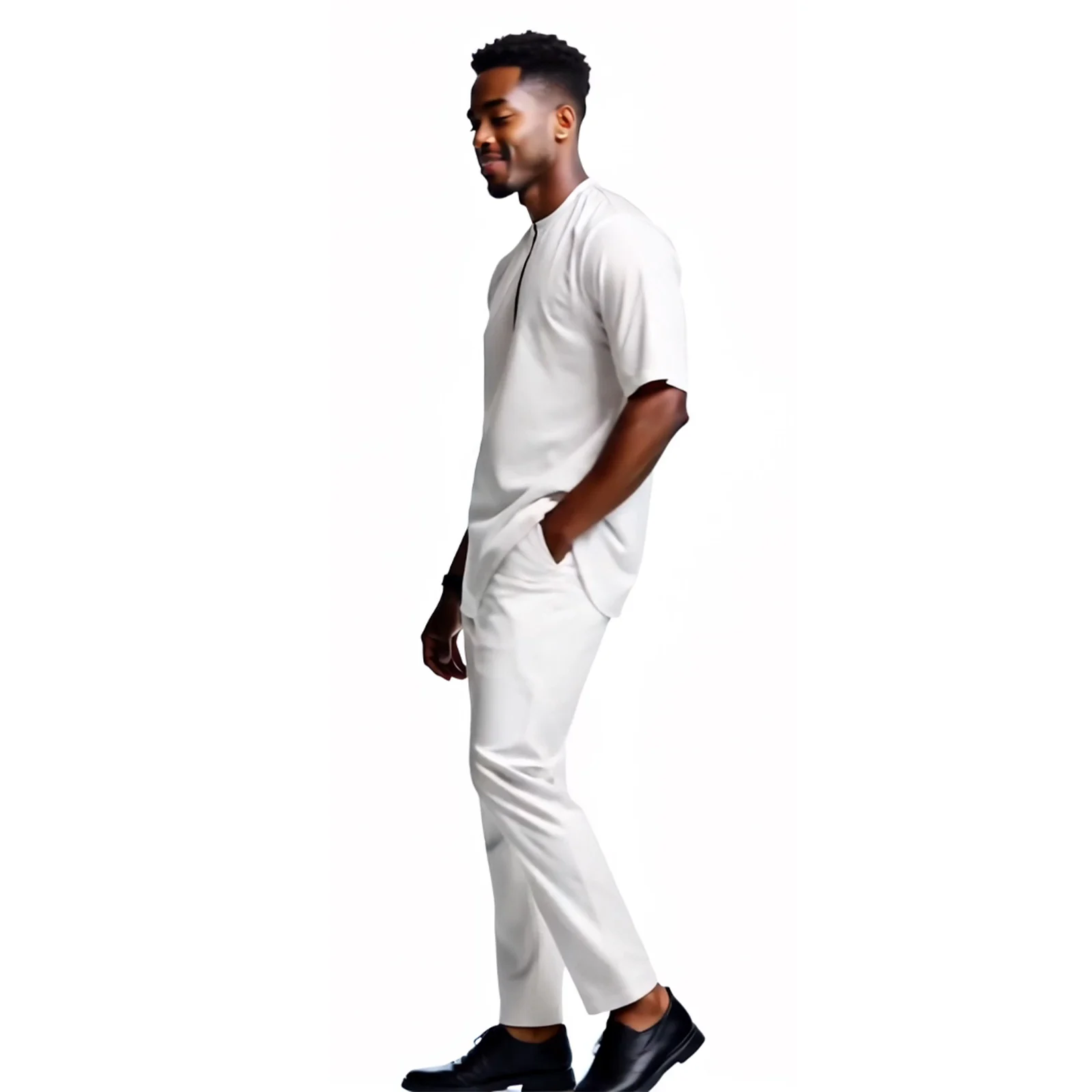 DBQ Men's 2 Pieces Cotton Solid Color Short Sleeve Shirts Casual Pants Set With Pockets BD166