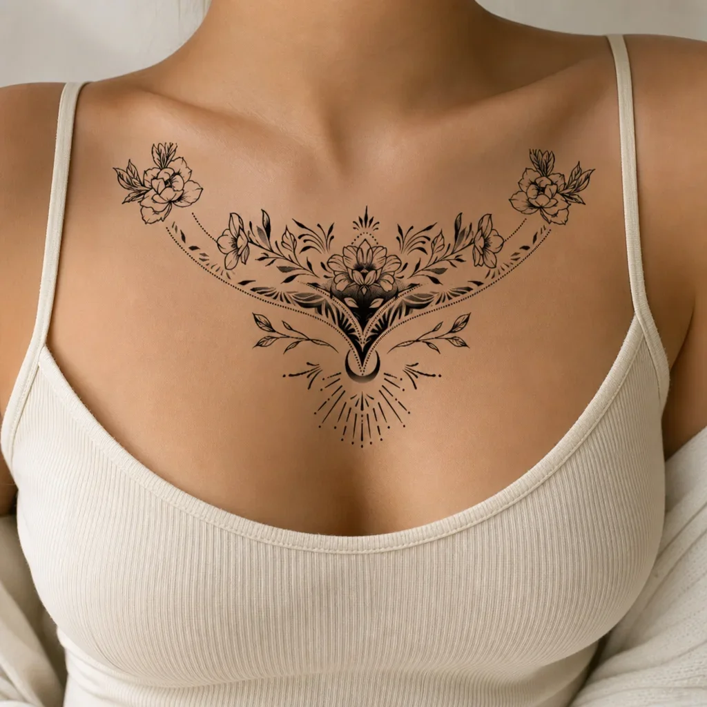 Floral Chest & Belly Temporary Tattoo Sticker, Disposable Tattoo Sticker, Waterproof Lotus Body Art