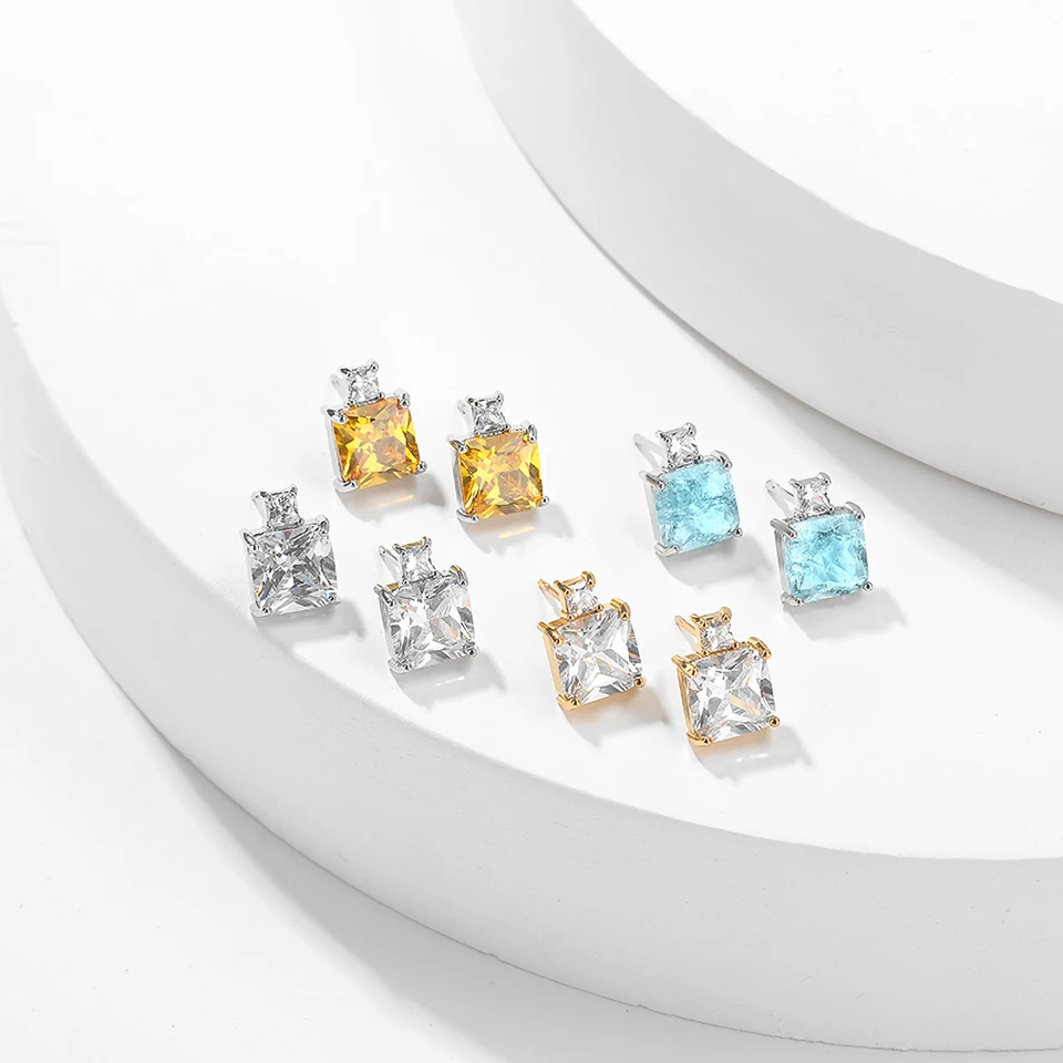 ZAKOL Elegant Ocean Blue Square AAA Zirconia Earring Necklaces Set for Women Exquisite Wedding Party Jewelry Gift for Women