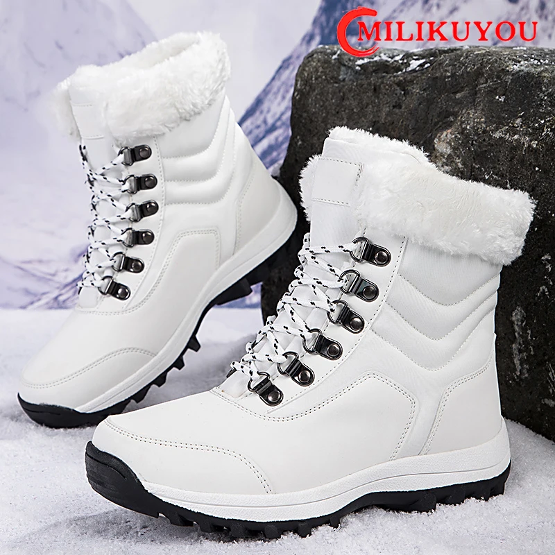 Zimowe damskie buty śniegowe 2024 New Outdoor Thickened Plush Female Sneakers Snow Shoe Warm Thick Sole Snow Waterproof Cotton Boot