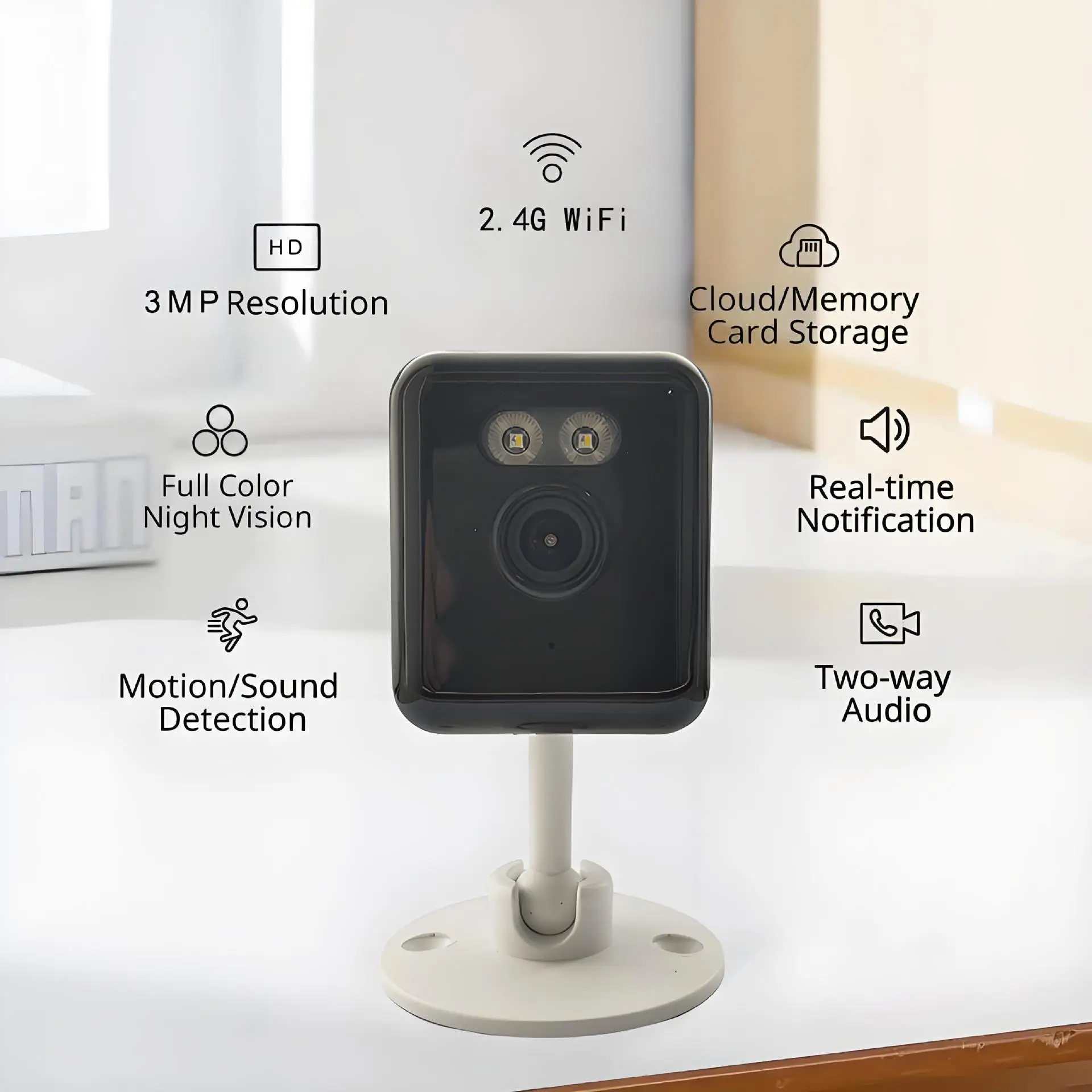 Cámara de vigilancia inteligente para el hogar, Mini cámara Wifi Cube de 3MP, Audio bidireccional, detección humana, cámara Digital de seguridad interior
