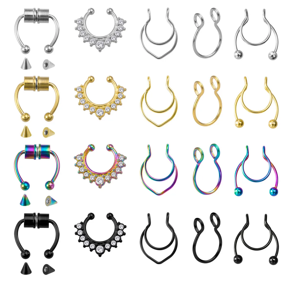 حاول مظهر الحاجز! حلقة أنف مزيفة من الفولاذ المقاوم للصدأ قابلة للتعديل، مجوهرات أنف بيضاوية غير مثقوبة بدون الالتزام. #3