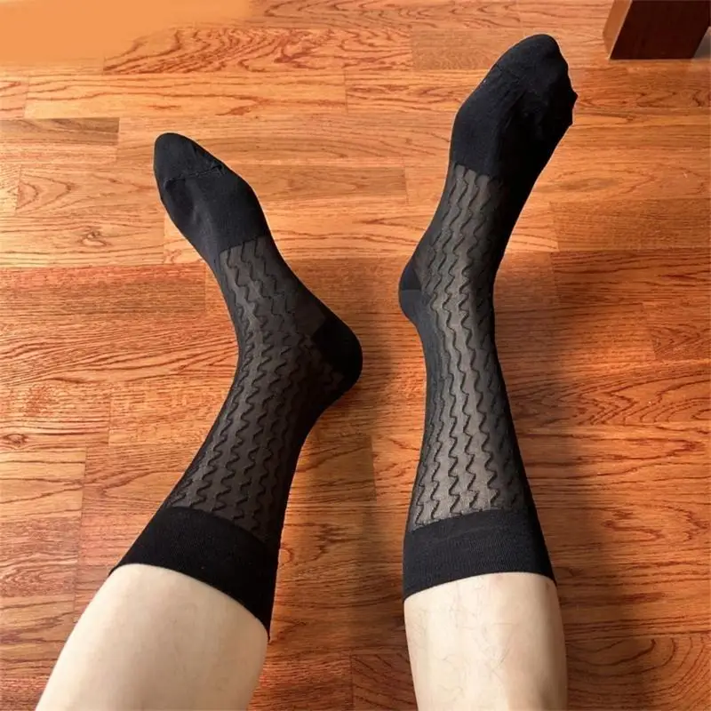 Y88A calcetines negocios Nylon Nylon para hombres con patrón a rayas para ocasiones formales