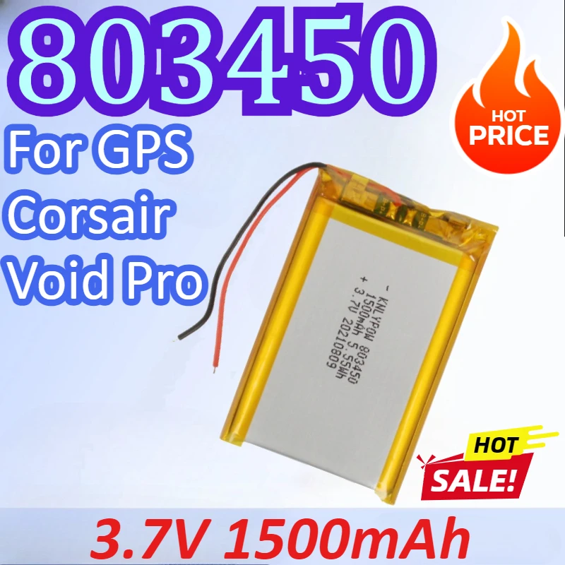

803450 3.7V 1500mAh Lithium Polymer Rechargeable Battery JST 1.25mm 3pin connector For GPS Corsair Void Pro