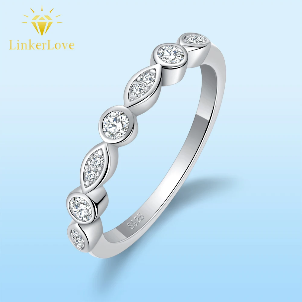 

LinkerLove Eternity Moissanite Ring Couple Promise Ring for Women 925 Sterling Silver Wedding Band 18K White Gold Plated Jewelry