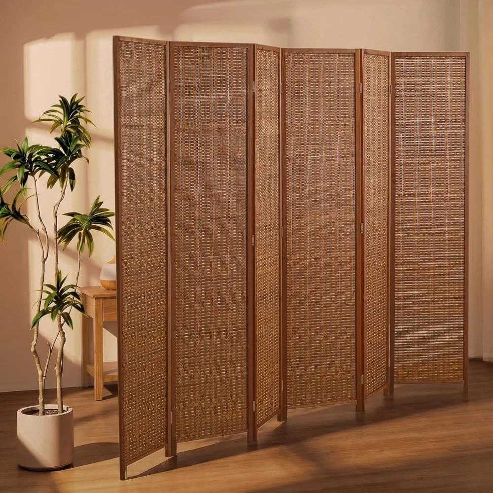 6 Panel Bamboo Room Divider, Folding Privacy Screen, Dark Brown