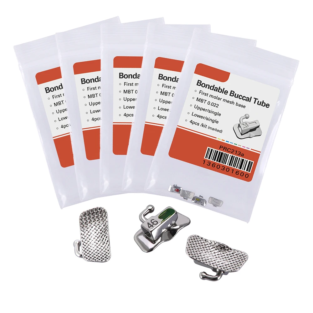 AZDENT 20 Stück = 5 Kits Zahnkieferorthopädisches verklebbares Bukkalröhrchen für 1./2. Molar Mesh Base Nicht umwandelbares Einzelrohr Roth/MBT – Detail 7