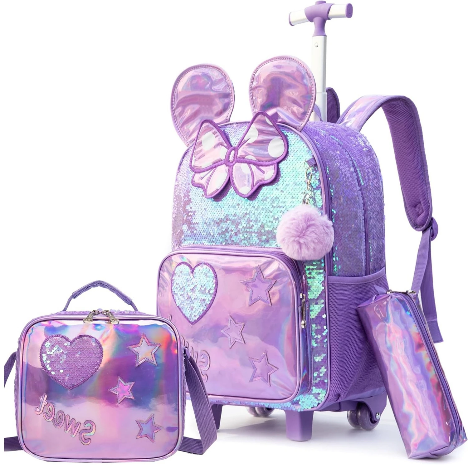 Primary School Backpack Set for Kids Cute Sequin Girls Rolling Bags Student Backpack Wheels Back To School Bags for Boys Luggage