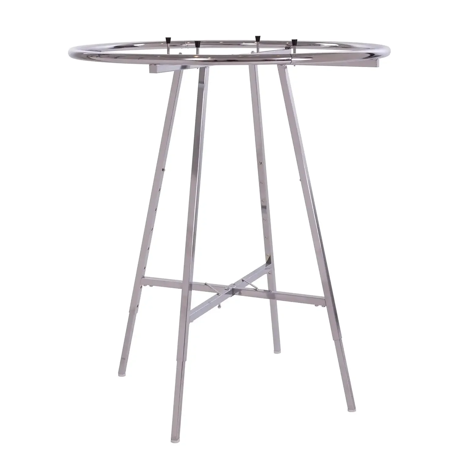 42-Inch Folding Round Garment Rack, Adjustable 46–66″ Height Retail Display, Chrome Finish, Customized