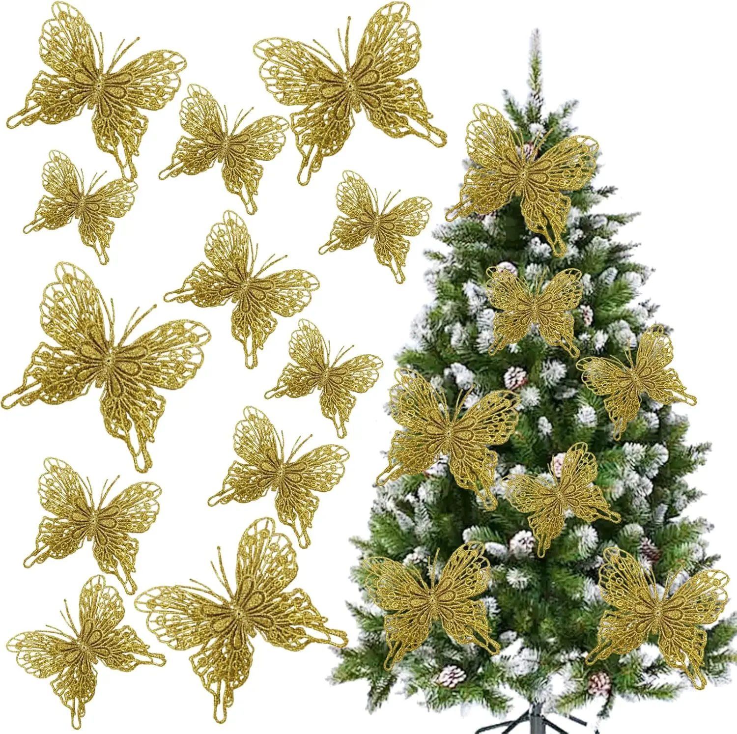 

5/10Psc Artificial Glitter Butterflies Ornaments for Home Decor Christmas Tree Pendant New Year Wreaths Craft Gifts Accessories