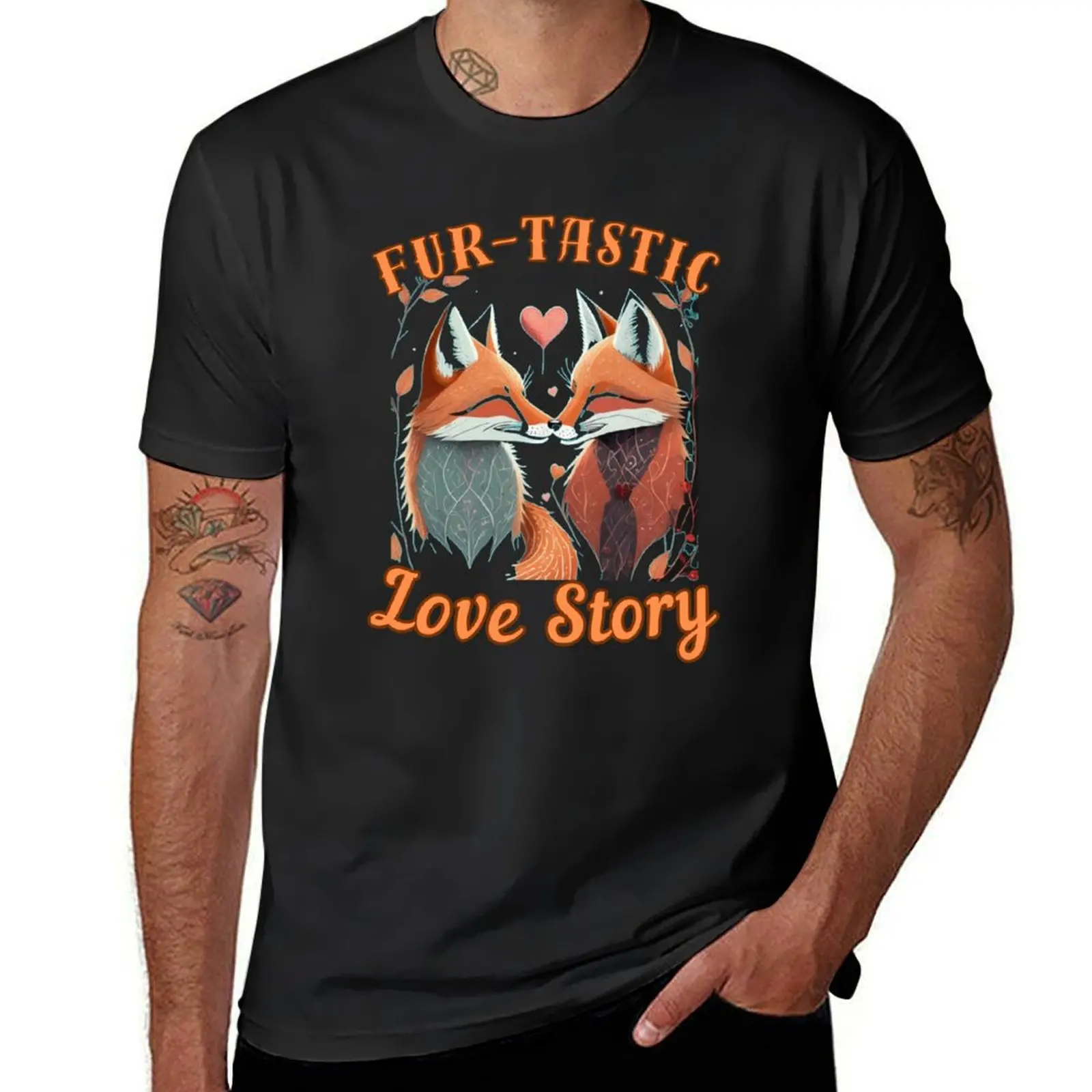 Fur-tastic Love Story. fox portrait T-Shirt anime shirts graphic tees t shirt for men