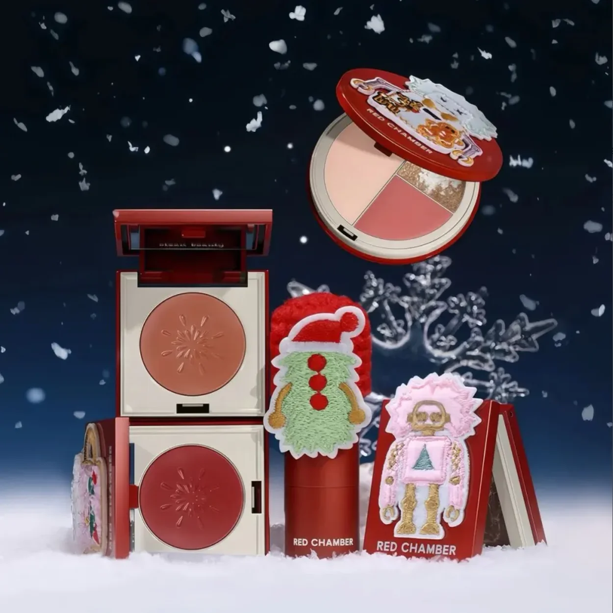 RODE KAMER RC Multifunctionele Crème Stok Poeder Voor Gezicht Blush Markeerstift Glow Glanzende Lippenstift Gezicht Contouren Kerst Make-up