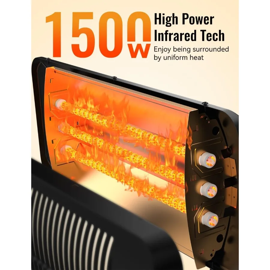سخانات خارجية للفناء 12H Timerand3 مستوى الحرارة IP54 سخان كهربائي مقاوم للماء 1500 واط أغطية تسخين بالأشعة تحت الحمراء 300 قدم مربع طرف-O