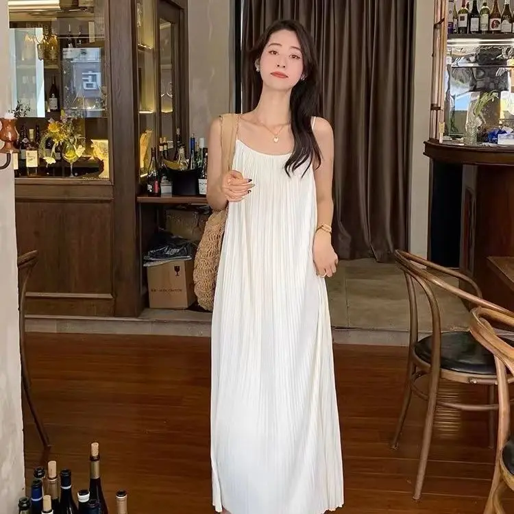 جديد 2025 ثوب نوم صيفي فستان فضفاض بسيط بلون تنورة طويلة ملابس نوم على العرض مثير ملابس نوم امرأة ملابس داخلية حمالة صدر #6