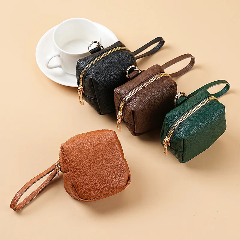 

Classical PU Leather Mini Coin Bag Soft Solid Color Earphone Lipstick Handle Bags Female Daily Out Portable Wallet