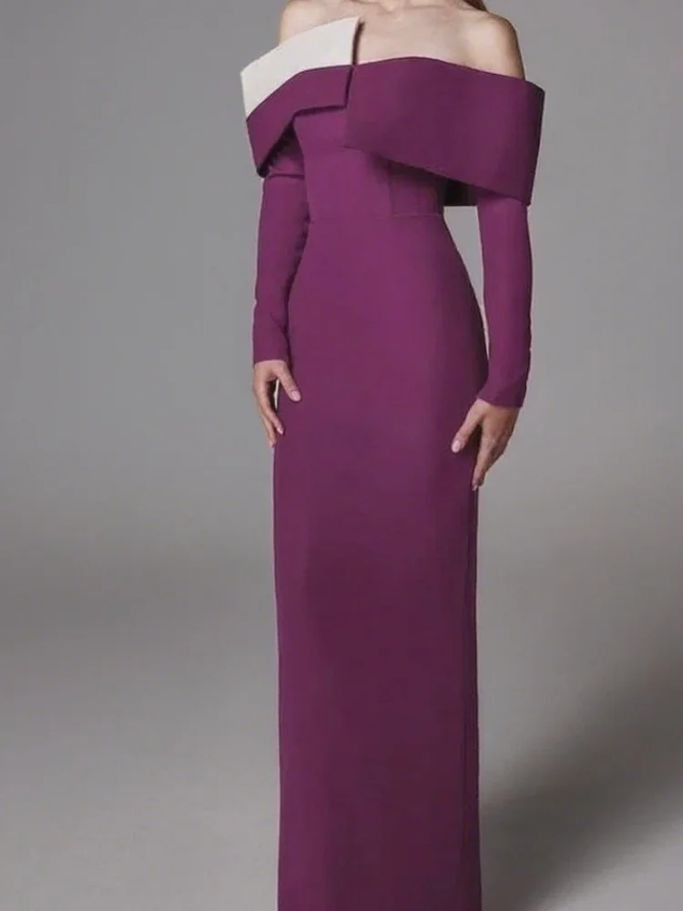 클래식 대비 컬러 리본 보트 넥 오프 숄더 스테인 이브닝 드레스 우아한 반팔 로브 드 맞춤형