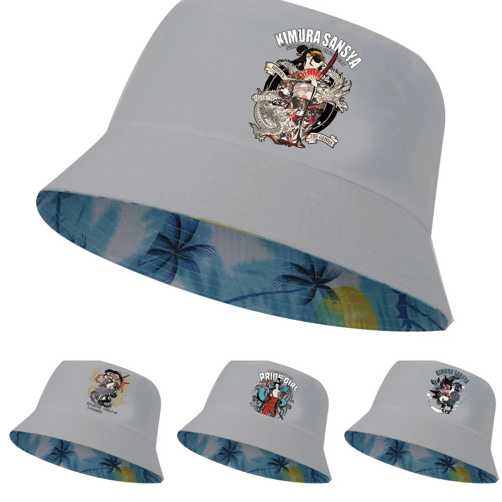 

New Unisex Cotton Bucket Hats Women Summer Sunscreen Panama Hat Men Sunbonnet Fedoras Outdoor Fisherman Beach Cap Samurai Print