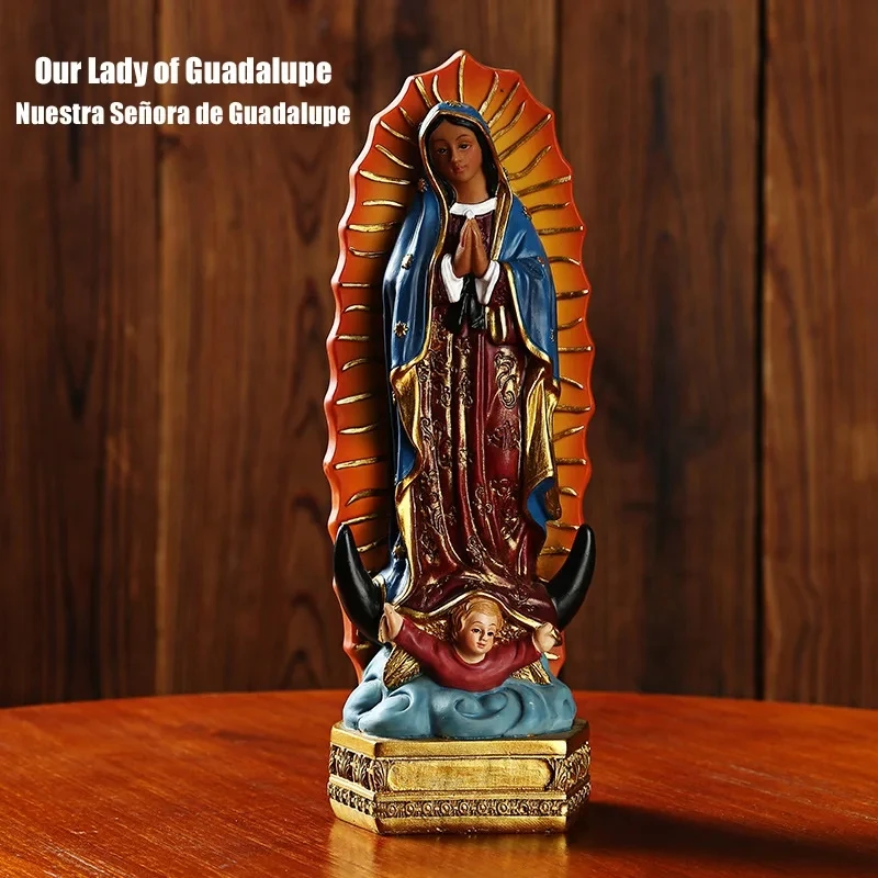 Mexico Our Lady of Guadalupe Statue Figurine Catholic Sculpture Resin Home Office Religious Decoration Ornament Crafts