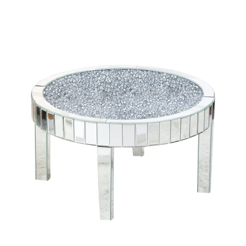 

Горячая роскошная гостиная, круглый центральный стол, стеклянная столешница, зеркальный журнальный столик с кристаллами и бриллиантами