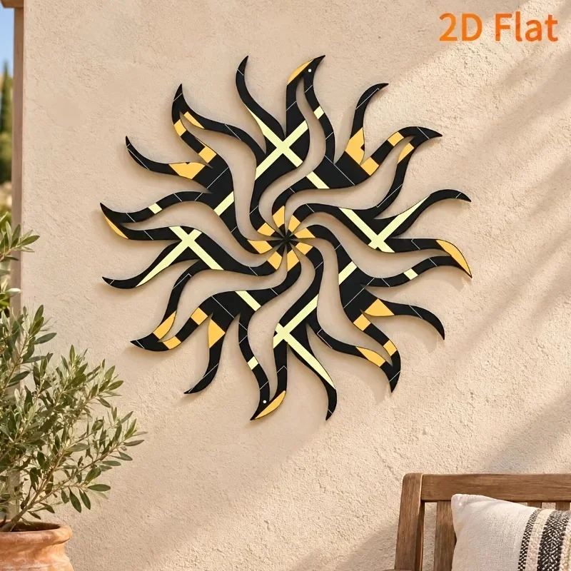 HELLOYOUNG Boho Spiral Sun Metal Wall Sign, 2D Cutout Decor for Living Room Garden Patio Entryway