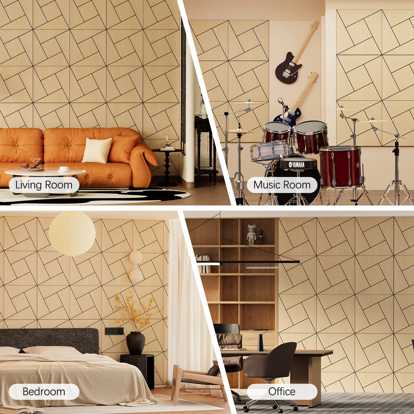 4 Packs Acoustic Wall Panels - Self-Adhesive 3D Wood Slat Wall Panel- Peel and Stick Sound Absorbing Panels for Noise Reducing -