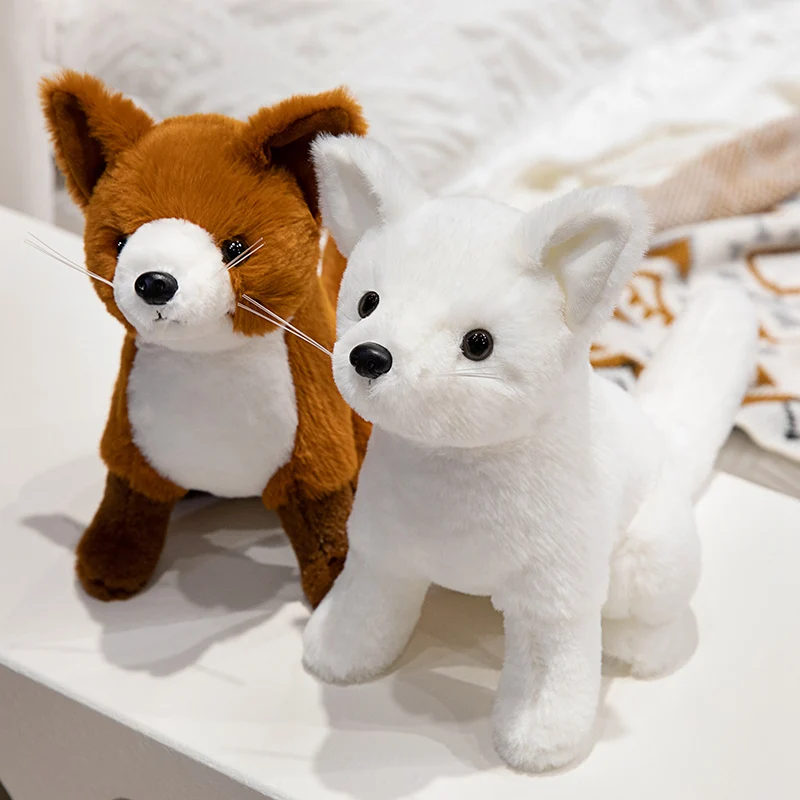 Simulation Fox Plushie Stuffed Toys Forest Animals Lifelike White Foxes Peluche Toys Home Decor Doll For Kids Birthday Gift