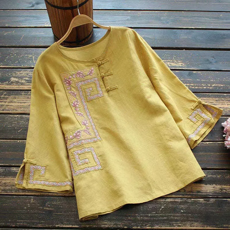 2025 Chinese Traditional Women Clothing Spring Vintage Loose Casual Shirts Long Sleeves Blouse  Hanfu Tang Suit Chinoiserie Tops