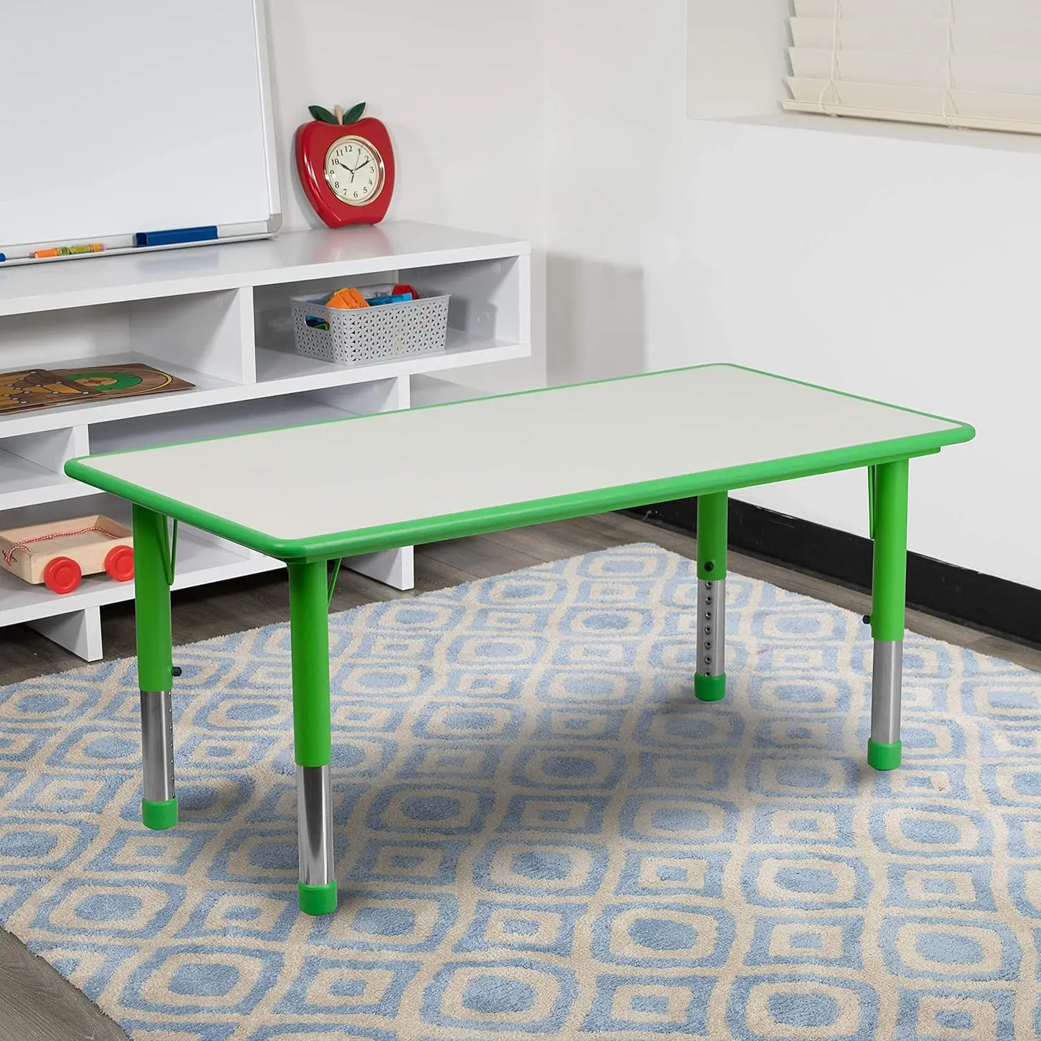 Adjustable Classroom Activity Table for School and Home, Rectangular Plastic Activity Table for Kids, Green/Gray
