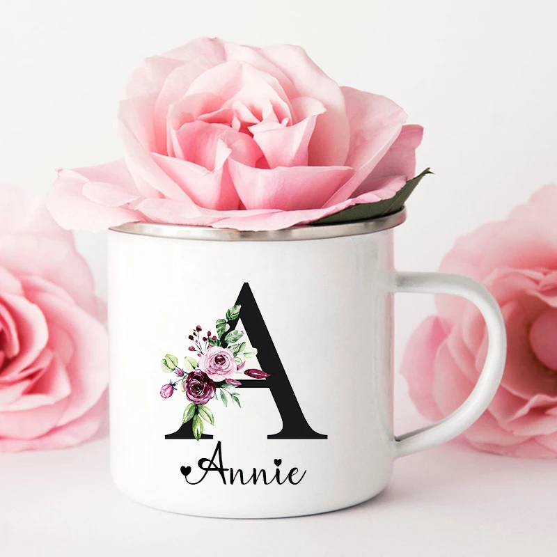 Personalized Mug Floral Initial Name Cup Custom NameTea Coffee Hot Chocolate Mug Bride Bridesmaid Mothers Day Gift for Her