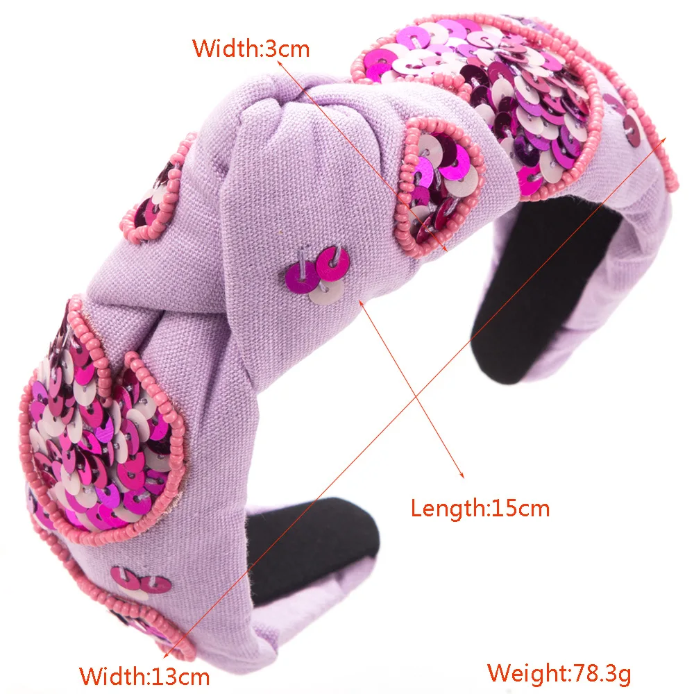 New knotted high cranial headband women's high-end hand-sewn sequined beads love-shaped hair accessories