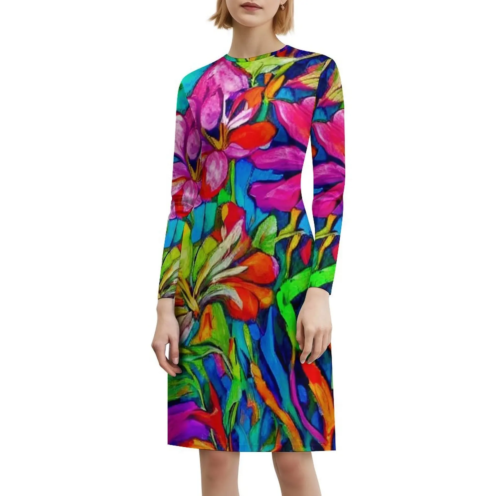 Gaun Leher Sweetheart Lukisan Cat Air Lily Gaun Pesta Musim Panas Elegan Untuk Wanita Motif Bunga Trendi Bunga Lily Modis