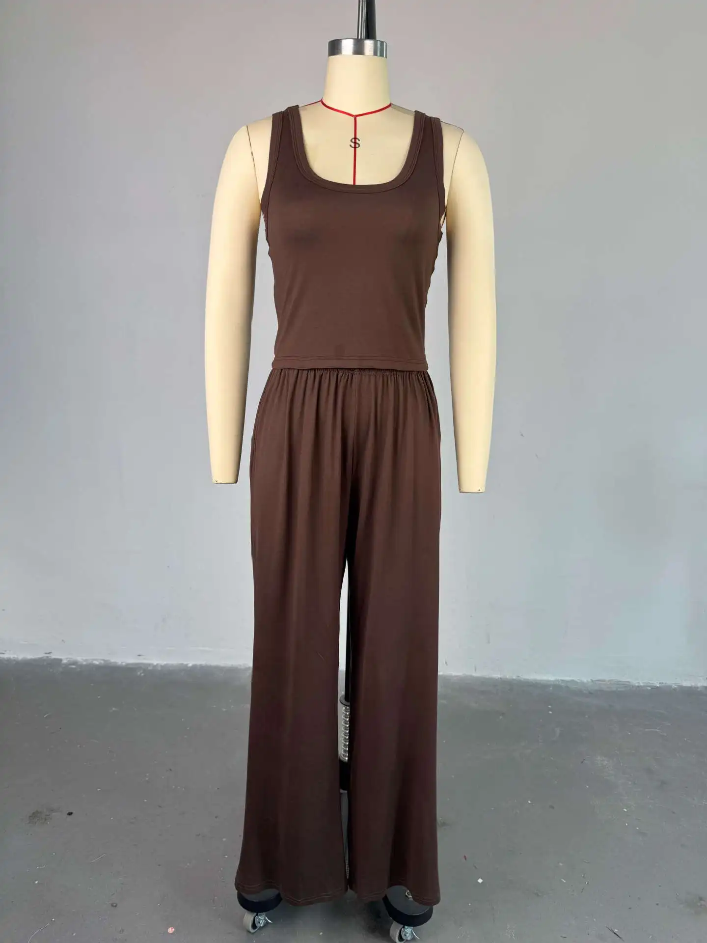 Elegant Women's 3-Piece Set Solid color tank top loose wide leg pants set long sleeved long cardigan jacket pants set woman set