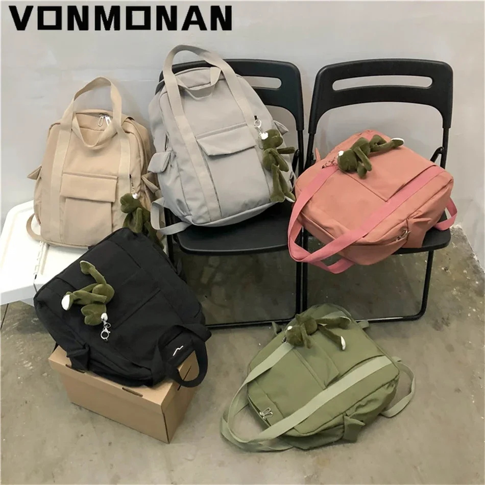 New Solid Color Women Waterproof Nylon Backpack Simple School Bag for Teenage Girl Shoulder Travel Hand Bag Book Bag Rucksack