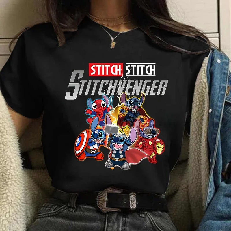 Letnie śmieszne damskie T-shirty śliczne koszulki Disney z nadrukiem i ściegiem modne miękkie słodkie oversize T Shirt Femme Vetement