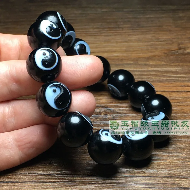 1pcs/lot Natural black and white Medicine Man wrapped silk agate Sky Eye Bagua Tai Chi Prayer beads DIY bracelet string