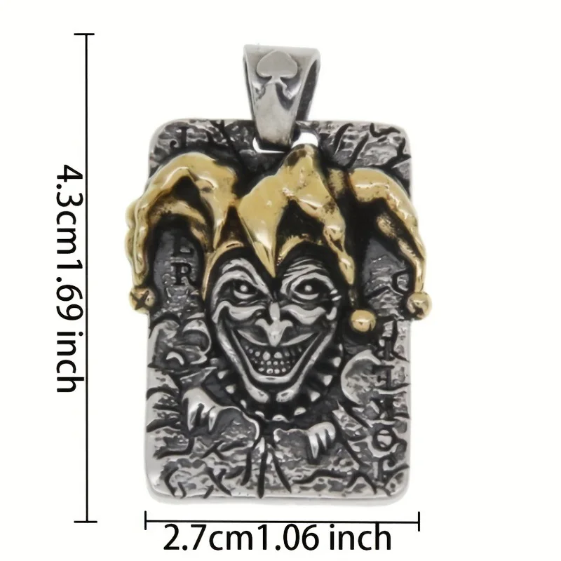 Personality Vintage Clown Square Pendant Necklaces Men Hip Hop Rock Party Jewelry
