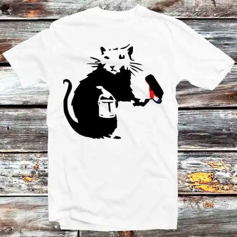 Banksy Graffiti Rat Painter T Shirt Vintage Retro Gift Mens Womens Unisex Cartoon Anime Top Tee B1210