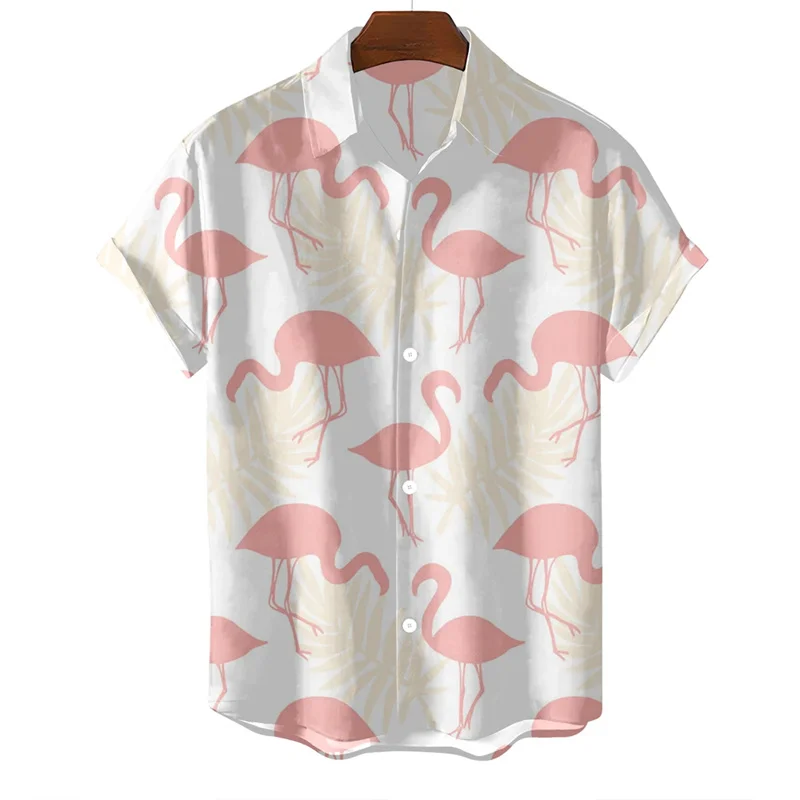 

Hawaiian Flamingo 3D Printed Beach Shirts Funny Animal Parrot Graphic Blouses Vacation Men Clothes Streetwear Boy Lapel Blouse