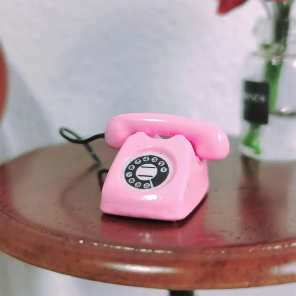 Rotary Miniature Simulated Telephone Dollhouse Furniture 1:12 Doll House Dollhouse Miniature Phone Model Vintage Mini Phone