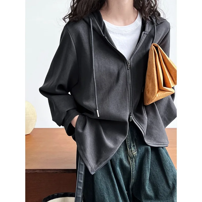 

Women'S Solid Color Hoodies Autumn Solid Long Sleeve Slim Jacket Coats Harajuku Casual Zipper Hooded Sweatshirts Y2k Clothes
