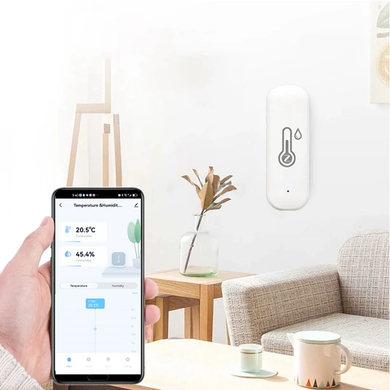White Temperature Humidity Sensor Indoor Hygrometer APP Remote Real-Time Monitoring Works With Alexa Google