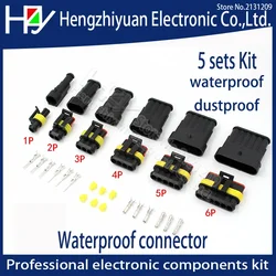 Hzy kit plug conector de fio elétrico para carro, 2 pinos 1 3 4 5 6 pinos 18-15 awg way amp super vedação impermeável à prova d' água