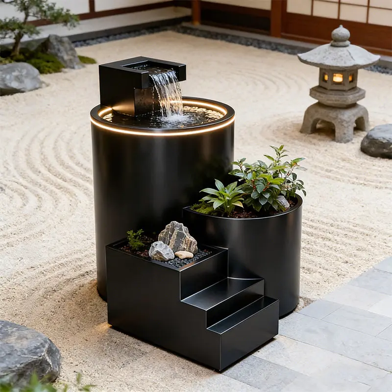 BJ-2 Stainless Steel Fish Tank Balcony Flowing Water Flower Box Water Feature Outdoor Courtyard Flowing Water Fountain Metal