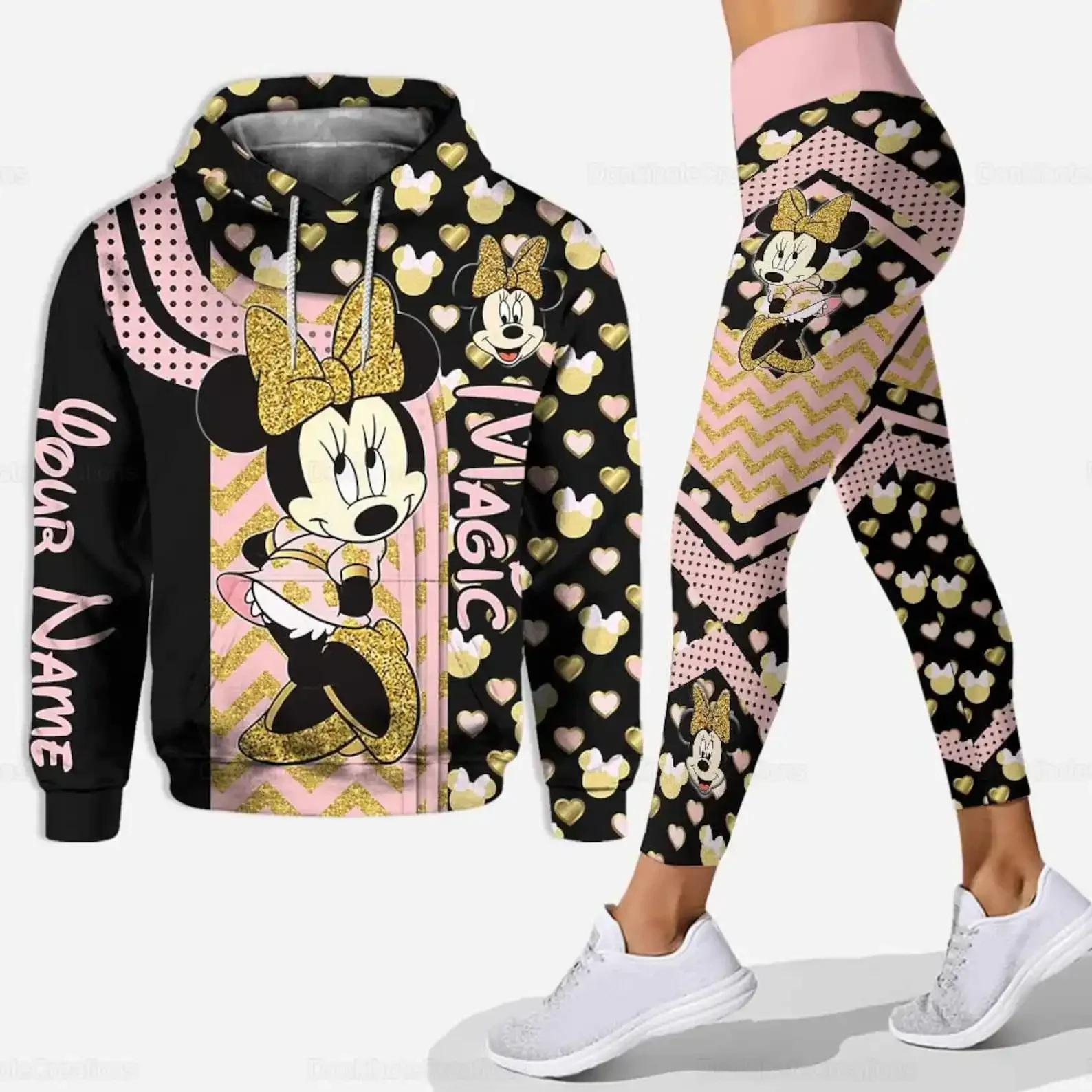 Customize Minnie 3D Hoodie Women\'s Hoodie Set Mickey Yoga Pants Sweatpants Women\'s Disney Yoga Hoodie Leggings Fashion Tracksuit