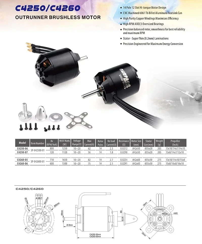 Surpass Hobby Brushless Motor 14Pole C4260 C5045 C5055 C5065 335KV 400KV-890KV for Airpalne Aircraft Multicopters RC Airplane